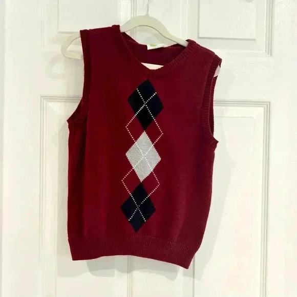Boys Crazy 8 Sweater Vest Sz M 7-8 Burgundy Argyle Holiday Preppy Dressy V Neck - Picture 1 of 6